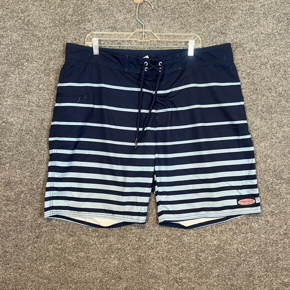 Vineyard Vines Swim Trunks Mens 40 Blue Striped Board Shorts Lightweight - Picture 1 of 9